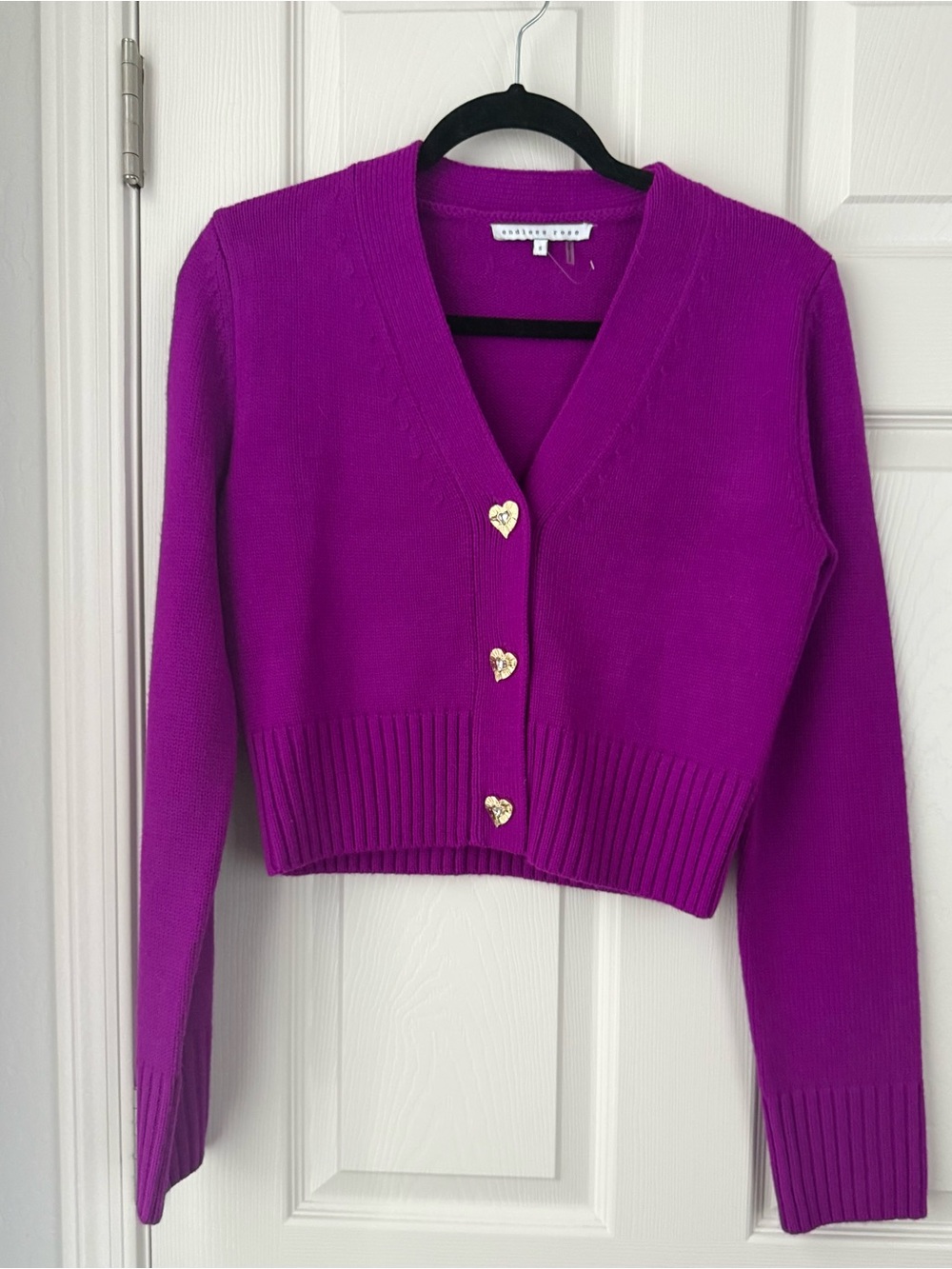 NWT Endless Rose Purple Heart Button Cropped Cardigan Size S